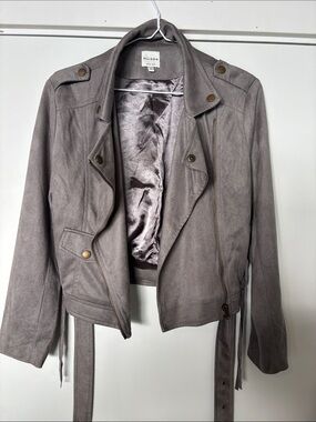 Ellison Taupe Gray Suede-Look Moto Jacket
